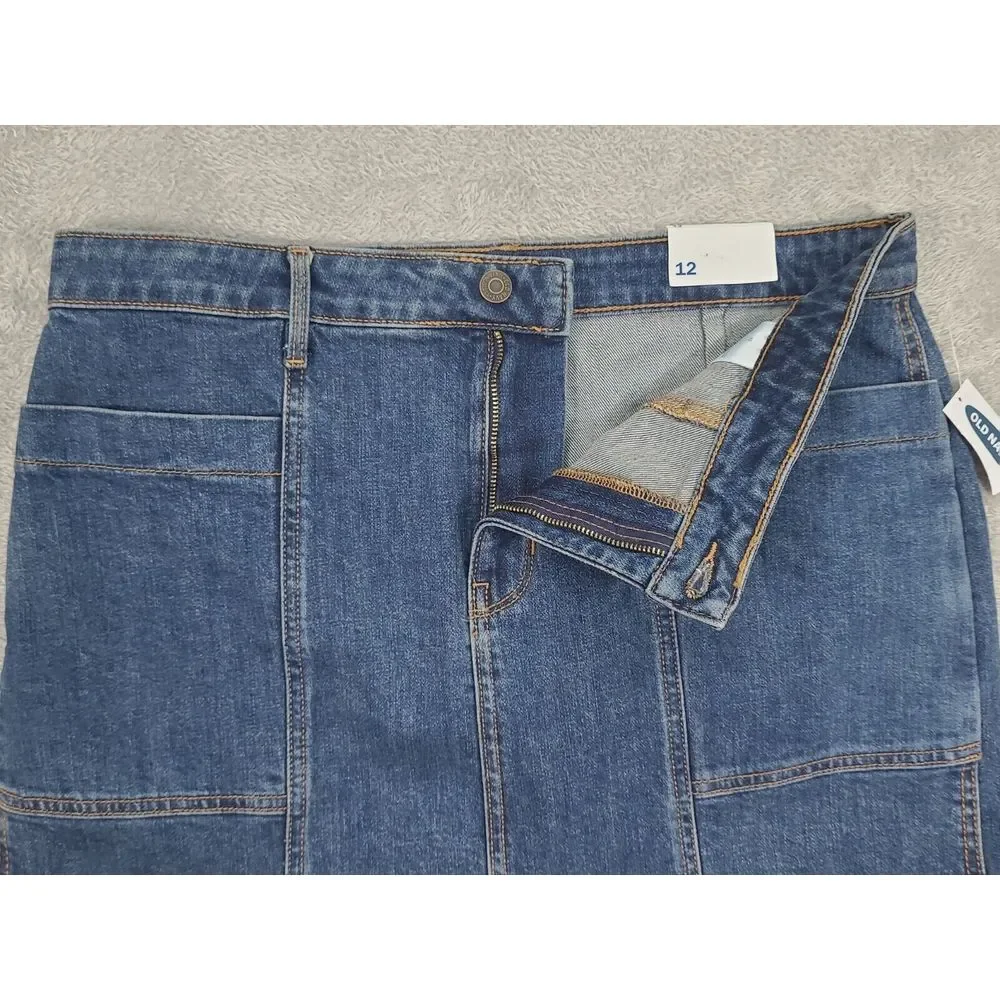 Old NAVY High-Waisted Utility Pocket‎ Jean Skirt for Women Sz 12 Blue